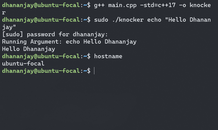 Running hostname command